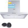 COMFEE' Cappa Aspirante 60 TSHM17SS-60 Acciaio Inossidabile Cappa Cucina Con LED, Sistema Di Ricircolo E Canalizzazione E Filtri A Carbone