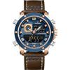 NAVIFORCE Orologio da uomo con doppio display, in pelle, di lusso, militare, impermeabile, casual, sportivo, orologio digitale, Oro blu