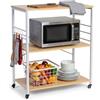 Relaxdays Carrello da Cucina, 3 Ripiani, 6 Ganci S, HxLxP: 89x80x40 cm, MDF & Acciaio