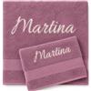 Manifattura Tessile Set Asciugamani Spugna Rosa Antico - Set Viso e Ospite Personalizzati con Nome Ricamato, 100% Cotone Morbido e Assorbente, Ricamo Artigianale, Idea Regalo Uomo Donna