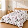 Homebliss Set Copripiumino 200x200 + 50x80 2PCS, Bianco Floreale Rosa