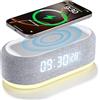 Wowfast Sveglia digitale con stazione di ricarica wireless, sveglia intelligente 4 in 1, luce notturna, con luce e temperatura, luminosità regolabile
