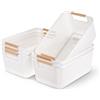 Huiguli Set da 6 Cestini Portaoggetti in Plastica con Manici in Legno