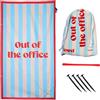 Fisura - Telo mare grande blu a righe con scritta "Out of the office". Telo in microfibra leggero per piscina, spiaggia o campeggio. Anti sabbia e ad asciugatura rapida. 180 x 100 cm