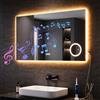 SONNI Specchio da bagno a LED con Bluetooth, 120 x 70 cm, specchio da bagno con illuminazione e touch, presa elettrica, 3 colori di luce, anti-appannamento e funzione di memoria, 3 ingressi