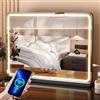Aovquof Hollywood Specchio Trucco con Luci, 80x55cm Specchio LED con Lampadine Dimmerabili, 3 Modalità, USB e Ingrandimento 10x, Controllo Tattile, Tavolo o Supporto da Parete per Camera da Letto