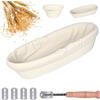 MJFENDAI Cesto da lievitazione ovale da 35 cm, con panni di lino, coltello da forno con 5 lame di rasoio, set cestello per la cottura a casa, per cuocere il pane, ideale per cuocere il pane e conservare