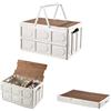HSYTEK Scatola pieghevole da 30 l, con coperchio in legno e manico, 42 x 28,5 x 23,5 cm, pieghevole, stabile, in plastica, per campeggio, viaggi, famiglie, bagagliaio auto (bianco 1)