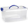 Acan Tradineur - Scatola portaoggetti trasparente con manico blu, in plastica, contenitore per libri, vestiti, coperte, n. 24, 17,5 x 38,5 x 23 cm, 10 litri