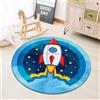Highdi Tappeto Rotondo Salotto, Stile Kawaii Animale Antiscivolo Morbido Moderno Tappetini Tappeto per Bambini Cameretta Cucina Casa Zona Balcone Tappet Tavolino (100cm,Razzo Stellare)