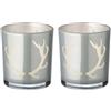 EDZARD Set di 2 portacandele Ati (altezza 8 cm, diametro 7 cm), colore grigio, con motivo corna
