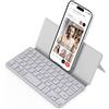 CACOE Tastiera Bluetooth Con Supporto, Mini Portatile Super Leggero, Pieghevole, A Doppio Canale per Cellulare, Smartphone e Altro iOS Android Windows, Grigio Chiaro