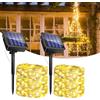Caldarax 2 Pezzi Luci Solari Esterno, 12M+2M 120LED Catena Luminosa Esterno Solare, 8 Modalità, IP65 Impermeabile Filo di Rame, Decorazione per Giardino, Cortile, Patio, Albero, Natale(Bianco Caldo)