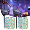 Caldarax 2 Pezzi Luci Solari Esterno, 12M+2M 120LED Catena Luminosa Esterno Solare, 8 Modalità, IP65 Impermeabile Filo di Rame, Decorazione per Giardino, Cortile, Patio, Albero, Natale(Colorato)