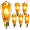 Caldarax 6 Pezzi Lampadina LED Edison Vintage E27 4W Dimmerabile, Equivalente a 40W, 400LM Bianca Calda 2200K, Vetro Ambrato, Retro Stile ST64 E27 Lampadine a Filamento per Decorazione Bar Caffè