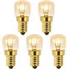 Caldarax 5 Pezzi Lampadina Sale E14 230V, Lampadina Forno T22, Luce Calda 2700K, Dimmerabile, 160LM, Resistente al Calore Fino a 300 °C, Forno e Microonde, Lampada di Sale, Macchine per Cucire, 25W