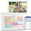Oqsonwu Calendario digitale touchscreen da 10,1, organizer elettronico da parete, lista delle faccende, gestione dei pasti e della famiglia, sincronizzazione calendario di terze parti, cornice per foto
