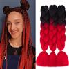 Dcbaboo Extension per Treccine Africane 60cm Extension Capelli Finti per Treccine Africane Extension Trecce Capelli Sintetici Kanekalon 3 Ciocche Ombre Jumbo Braiding Hair, Nero & Rosso