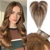 Benehair Toupet Capelli Donna Veri con Clip 7x11cm French Frangia Clip Capelli Veri Fatto a Mano Extension Clip Capello Naturali con Frangia, 14g 28CM Marrone Medio #04