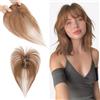 S-noilite Topper Capelli Umani per Donne, 14g Capelli Veri con Frangia, 27CM Frangia Fermaglio per Capello, Umani Toppers con 7x11CM Base in Pizzo, Topper Capello Veri per Diradati, Castano Chiaro #6