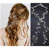 ZHjuju Accessori per Capelli da Sposa,50cm Decorazione per Capelli con Perline e Strass Fascia Nuziale Wedding Bridal Crystal Capelli Lunghi Vines Fasce Copricapo da Sposa per Spose e Damigelle Argento