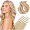 Rich Choices Extension Capelli Veri Biadesivo Extension Umani Lisci Remy Human Hair Tape in Extension Biadesive Capelli Veri 30cm 10pz #12/613 Marrone Oro Misto Biondo Chiarissimo