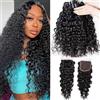 Yavida Human Hair Bundles with Closure (20 22 24+18Pollice) Extension Capelli Veri Ricci Wet and Wavy 100% Unprocessed Brazilian Virgin human hair 3 Bundles with 4x4 Lace Closure Free Part