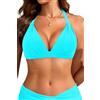 Yonique Top Bikini da Donna con Scollo all'Americana Imbottito Solo Costumi da Bagno Top Vintage Senza Fondo, Turchese, L