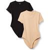 Amazon Essentials Body a Maniche Corte Aderente in Cotone Elasticizzato Donna, Pacco da 2