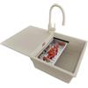 PRIMAGRAN Lavandino da Cucina al Mobile 50cm + Rubinetto, 78x50cm | Set: Rubinetto BW6020 + Kit di scarico + Lavello in Granito a 1 Vasca - San Francisco Level, Beige