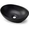 AKORD Lavabo da Appoggio Ovale OVALIS in Ceramica Sanitaria, Lavandino Bagno Moderno 41 x 33 x 14,5 cm, Nero Opaco