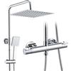 DelnVior Sistema doccia termostatico in acciaio inox, soffione quadrato 12 (30 cm), doccetta manuale un getto. Set rubinetteria regolabile in altezza, anti-ustione, risparmio idrico