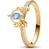 PANDORA Disney Anello con Cenerentola placcato in oro 14k con zirconi cubici azzurri trasparenti e fantasiosi, 50