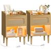 SONGMICS HOME SOMGMICS HOME BOHOVEN Collezione - Comodini con Stazione di Ricarica, Set di 2, con Luce a Sensore di Movimento, Tavolini Effetto Rattan, Gambe in Legno, per Camera da Letto, Stile Boho, Beige Rovere