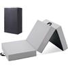 EGOHOME Materasso pieghevole, 195 x 75 x 15 cm, 3 pezzi, con memory foam in bambù e grado di durezza H3, versatile materasso da campeggio e tappetino da pavimento, con custodia, rivestimento grigio