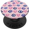 Evil Eye Greek Mythology Greece Gifts Blu scuro scuro Evil Eye Greek Eye Pink Hearts Pattern PopSockets PopGrip Adesivo
