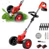 UEXEDO Decespugliatore a batteria senza cavo 21 V, decespugliatore elettrico pieghevole, con 2 batterie e 3 lame, lunghezza retrattile, ideale per giardino, prato e cortile (batteria doppia rossa)