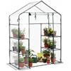 Baroni Home Serra a Casetta da Giardino 143x72x195 cm, Serra per Piante con Ripiani Portata 15 kg, Copertura in PVC Trasparente Resistente ai Raggi UV, Telaio in Acciaio, Porta con Cerniera