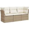 vidaXL Set Divano da Giardino 3 pz con Cuscini Beige in Polyrattan