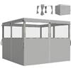 Outsunny 4 pareti laterali per gazebo 3x3 m impermeabili Grigio chiaro | Pannelli laterali tenda, 8 finestre zanzariera arrotolabili, UV 30+, sostituzione laterale giardino
