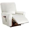 Highdi Copripoltrona Relax Reclinabile Completo 4-Pezzo Fodera per Poltrona Elasticizzato 1 Posto con Tasche, Coprisedile Poltrona Pelle PU Lavabile Antiscivolo Copripoltrona (Bianco)