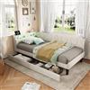 JiaOyu Divano letto imbottito 90 x 200 cm, con testiera LED, lettino con stazione di ricarica USB e tipo C, divano a forma di L, con cassetti e ripiano, senza materasso (beige, 90 x 200 cm)