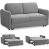 EVERGREENWEB MATERASSI & BEDS EVERGREENWEB Divano Letto 2 Posti Matrimoniale L165xP90xA80 cm Morbido Tessuto Grigio, Schienale Reclinabile a Doppio Cuscino, Sofà con Chaise Longue Estraibile, Struttura Rinforzata Pieghevole, NELLY