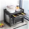 Generic Supporto per microonde, in acciaio inox nero, sollevabile, per forno a microonde, mensola da cucina, con cassetti, organizer (mimetico, 60 x 45 x 55 cm)