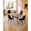 LEWE Tavolo da pranzo in legno chiaro con 4 Nero Sedie in Velluto | Tavolo Rettangolare da 140 x 80 cm, Gambe Sedie e Tavolo in Metallo, Ergonomico, Ideale per Sala da Pranzo Cucina Soggiorno