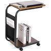 Yorbay Tavolino in legno, divano con ruote e custodia, tavolino portatile a forma di C con struttura in metallo, 46 x 30 x 62 cm, tavolino da salotto, caffè e computer portatile
