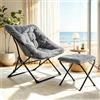 Lubirayi Poltrona Pieghevole in Pelliccia Sintetica con Poggiapiedi, Telaio Metallo Triangolare Portata 150kg, Ampia Poltrona Relax Adulti Lettura Gaming (Grigio)