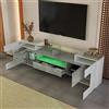 VIVCA Elegante mobile TV Lowboard bianco lucido+grigio, 200 x 35 x 60 cm, illuminazione a LED, mobili da soggiorno. Design moderno. Elegante superficie in vetro.