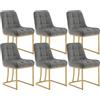 WOLTU Set di 6 Sedie da Cucina Moderne, Sedie per Sala da Pranzo | Con Schienale, senza Braccioli, Gambe in Metallo Dorato, in Velluto, Grigio Scuro