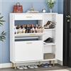Yvsevnr Scarpiera Portascarpe in Legno con 2 Ante, 1 Cassetto, 1 Porta, Armadio Portascarpe Scarpiera Moderna per Ingresso, Ripiani Regolabili, per 14-18 paia di Scarpe, Bianco 90 x 24 x 105 cm